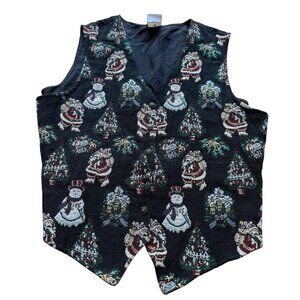 Vintage Bobbie Brooks Size L 90s Black Santa Christmas Holiday Tapestry Vest